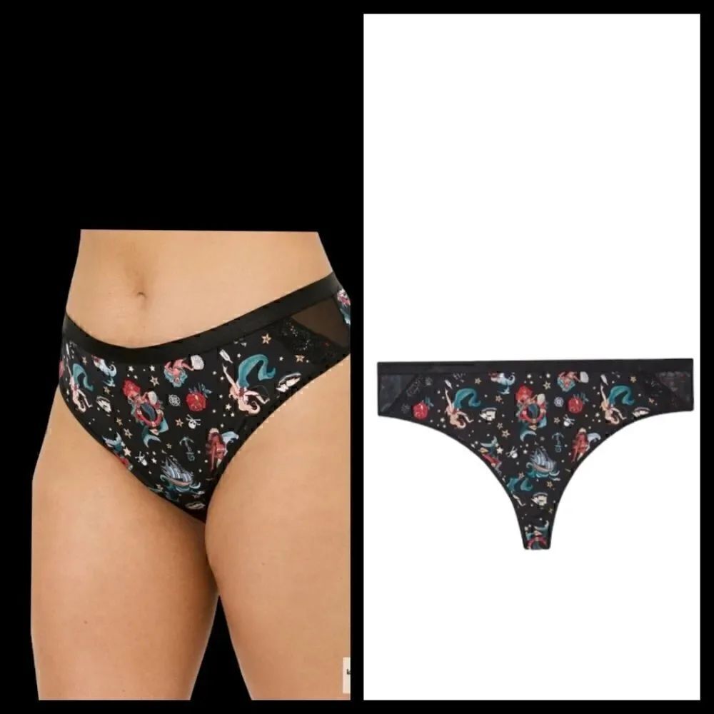 6X 30W Torrid Black Second Skin Mid Rise Thong Panty Tattoo Mermaid Lingerie Mes